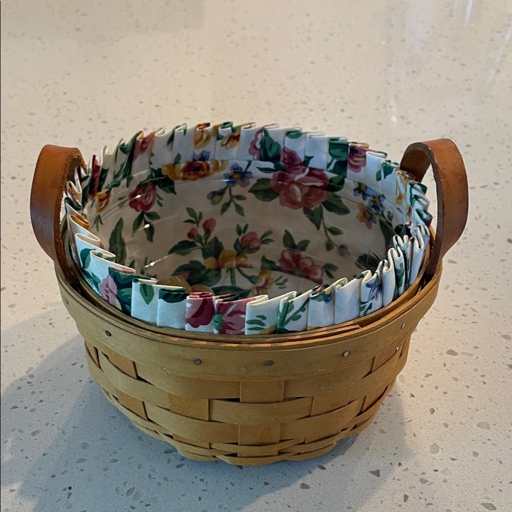 1998 Longaberger Button Basket with liner and protector.